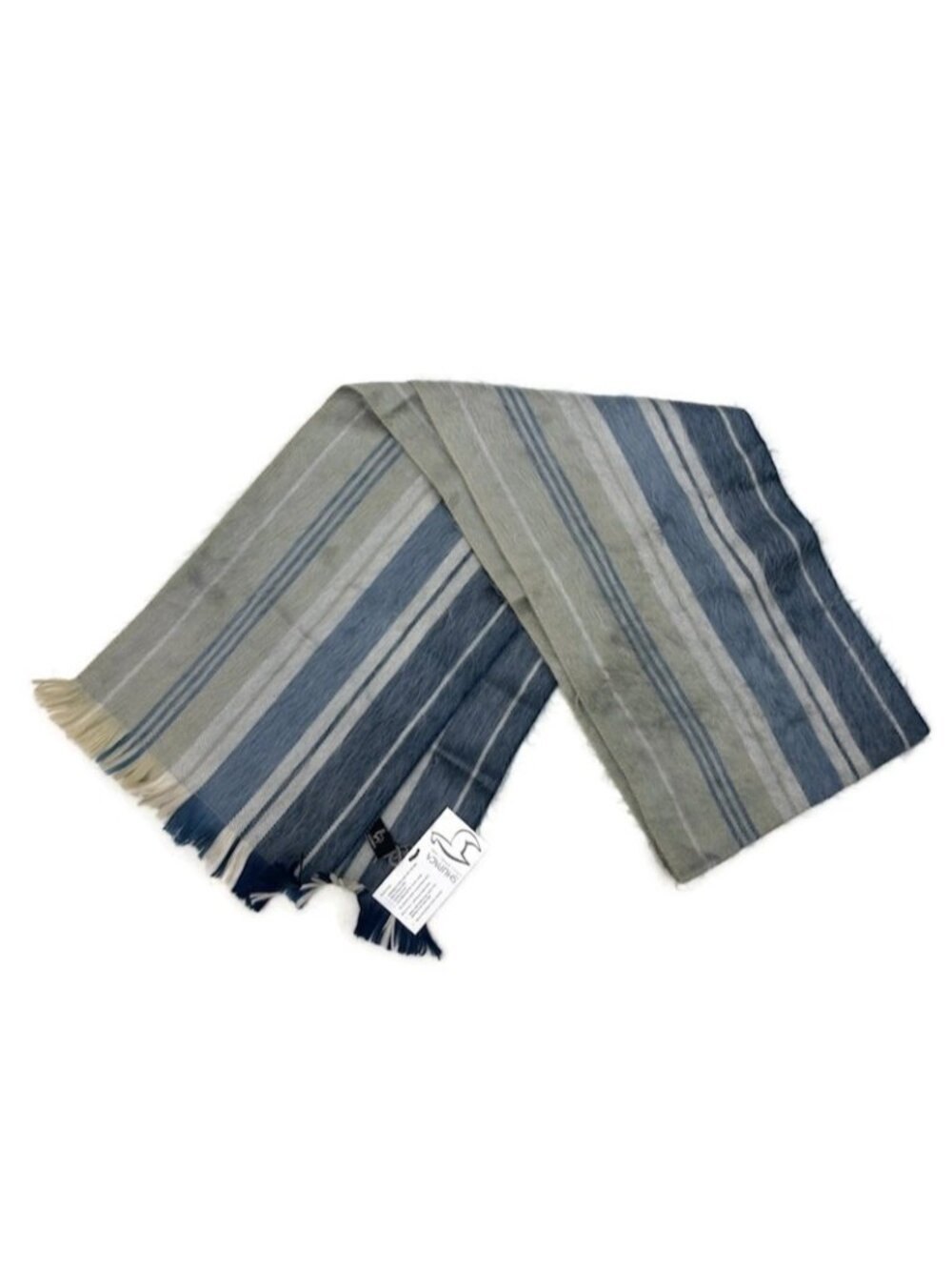 New Shupaca Alpaca Blend Blue Grey Stripe Scarf 76x11 Fringe